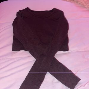 brown lululemon cropped athletic long sleeve